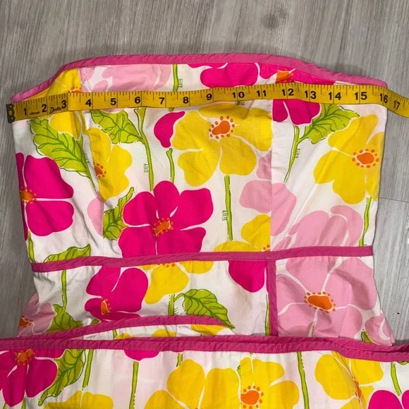 Lilly Pulitzer Tropical Floral Strapless Sheath Dress Pink Yellow Women Size 8 - Picture 7 of 10